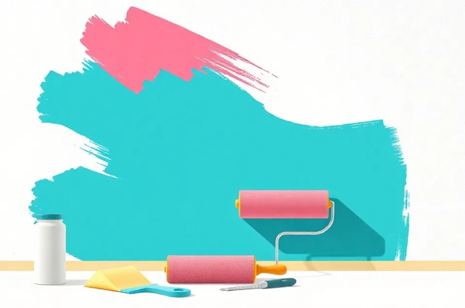 Outils de peinture disposés dans l'ordre des étapes du chantier