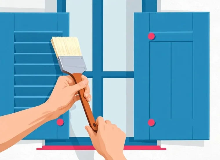 Mise en peinture au pinceau de volets et d'encadrements en bois
