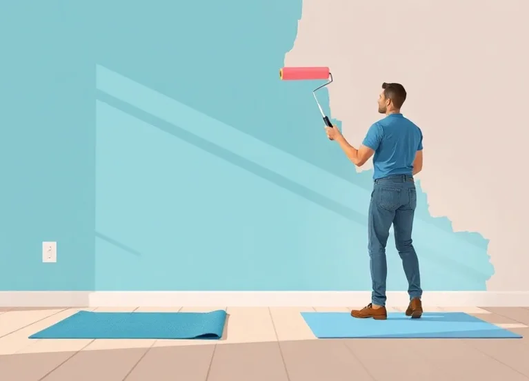 Peintre appliquant la peinture au rouleau sur un mur de salon